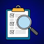 Lista de verificação com lupa, simbolizando consulta de Precatório e RPV