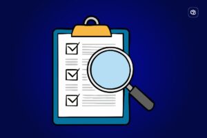 Lista de verificação com lupa, simbolizando consulta de Precatório e RPV
